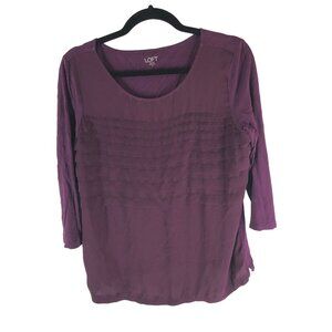 Loft Outlet Womens Purple 3/4 Sleeve Ruffle Scoop Neck Top Size M